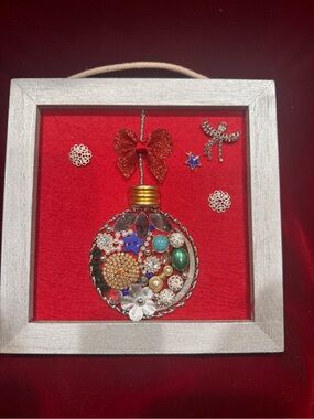 Handcrafted Holiday Ornament Shadowbox Wall Art - Red